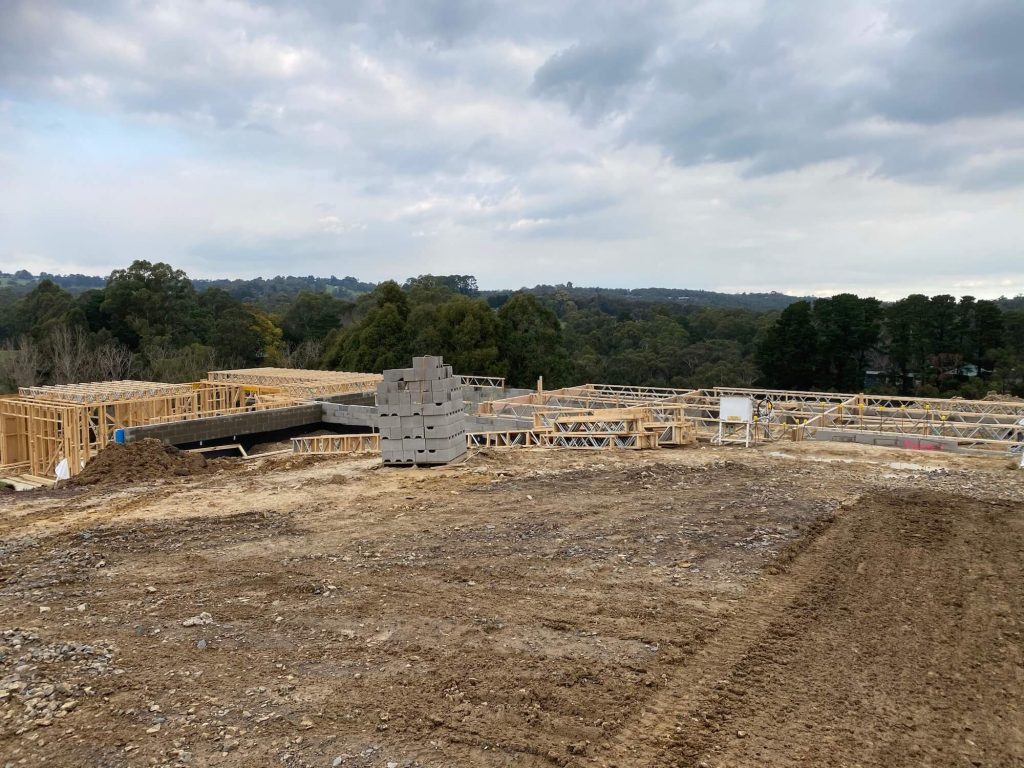 Narre Warren East house build project with frames snd concrete blocks to start foundations
