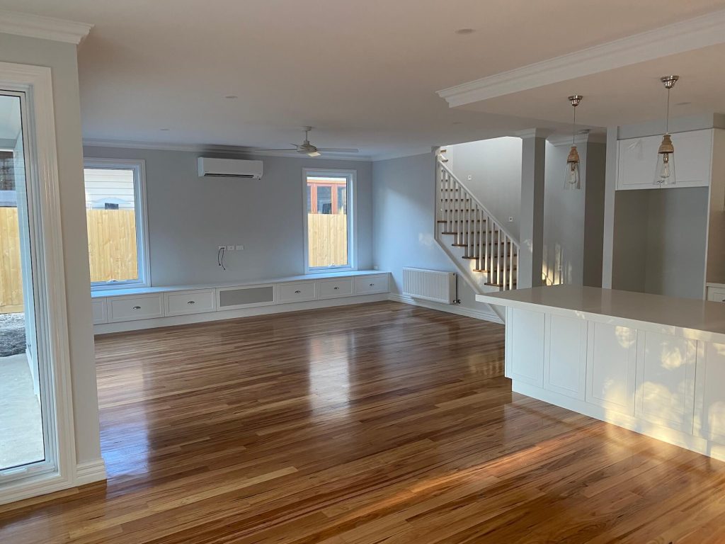 Pascoe Vale home living area with stair case build project Silverleaf Homes